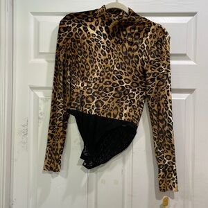 NWT! Vintage 90’s Page 3 Leopard Velvet Mock Neck Bodysuit M